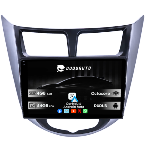 Navigatii Dedicate - Navigatie dedicata Hyundai Verna 2010-2016, DUDU3, 4GB RAM 64GB ROM, Octacore, Platforma 8581, Android, Display QLED 9", DSP, Carplay&AndroidAuto