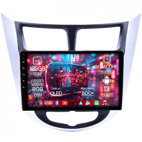 Hyundai - Navigatie dedicata Hyundai Verna 2010-2016, 8GB RAM 128GB ROM, Octacore, Platforma TS18, Android 13, Display QLED 9”, Suporta camera 360º, DSP, Carplay&Android Auto, SIM 4G, Ventilator Activ