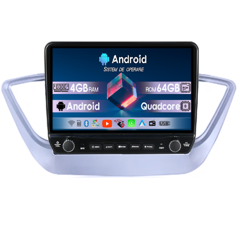 Navigatii Dedicate - Navigatie dedicata Hyundai Verna 2017-2018 Tesla cu butoane rotative model 2024, 4GB RAM 64GB ROM, Procesor Quadcore, Android 14, Display QLED 10", DSP, Carplay&Android Auto