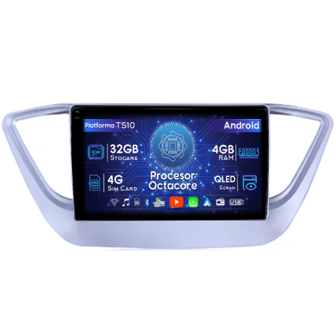 Verna 2017-2018 - Navigatie dedicata Hyundai Verna 2017-2018, 4GB RAM 32GB ROM, Octacore, Android 14, Display QLED 9", DSP, Carplay&Android Auto, SIM 4G, Bluetooth, Ventilator Activ