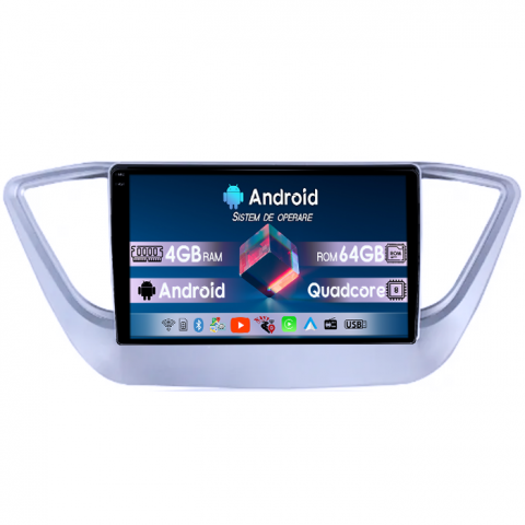 Hyundai - Navigatie dedicata Hyundai Verna 2017-2018, 4GB RAM 64GB ROM, Quad Core, Display 9" QLED 1K, Carplay, Android 14, Bluetooth, Magazin Play, Suport Camere AHD