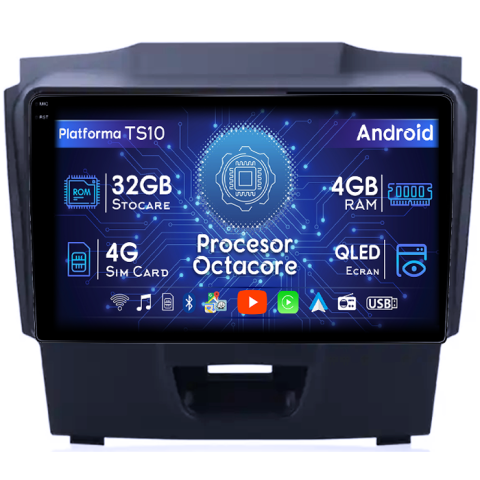 Isuzu - Navigatie dedicata Isuzu D-Max 2017, 4GB RAM 32GB ROM, Octacore, Android 14, Display QLED 1K 9", DSP, Carplay&Android Auto, SIM 4G, Bluetooth, Ventilator Activ