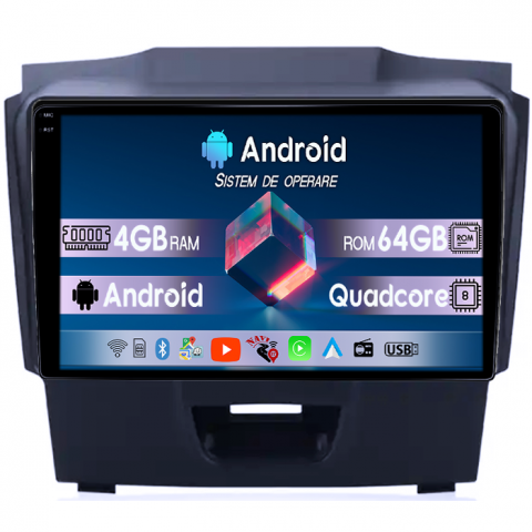 D-Max 2015-2018 - Navigatie dedicata Isuzu D-Max 2017, 4GB RAM 64GB ROM, Quad Core, Display 9" QLED  Carplay, Android 14, Bluetooth, Magazin Play, Suport Camere AHD