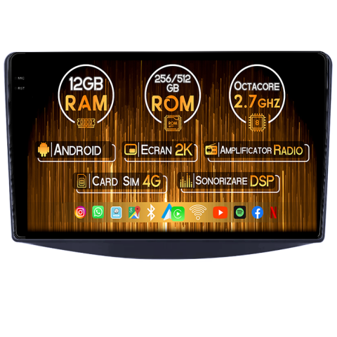 Navigatii Dedicate - Navigatie dedicata Mitsubishi Grandis 2003-2011, 12GB RAM 256GB ROM, Android 14, Rezolutie 2K, Display QLED, 9", DSP, Carplay, Android Auto, Internet, Youtube, Waze, Wi Fi, USB
