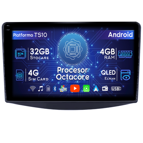 Navigatii Dedicate - Navigatie dedicata Mitsubishi Grandis 2003-2011, 4GB RAM 32GB ROM, Octacore, Android 14, Display QLED  9", DSP, Carplay&Android Auto, SIM 4G, Bluetooth, Ventilator Activ