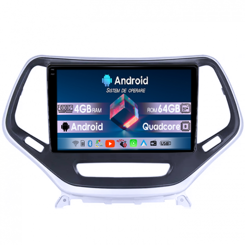 Navigatii Dedicate - Navigatie dedicata Jeep Cherokee 5 2014-2018, 4GB RAM 64GB ROM, Quad Core, Display 9" QLED  Carplay, Android 14, Bluetooth, Magazin Play, Suport Camere AHD