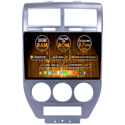 Jeep - Navigatie dedicata Jeep Compass 2007-2009, 12GB RAM 256GB ROM, Android 13, Rezolutie 2K, Display QLED, 10", DSP, Carplay, Android Auto, Internet, Youtube, Waze