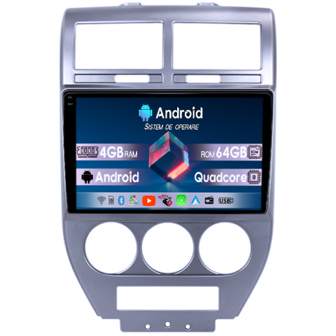 Navigatii Dedicate - Navigatie dedicata Jeep Compass 2007-2009, 4GB RAM 64GB ROM, Quad Core, Display 10" QLED  Carplay, Android 14, Bluetooth, Magazin Play, Suport Camere AHD
