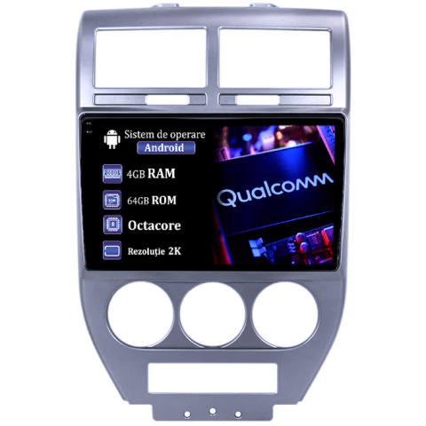 Compass 2007-2009 - Navigatie dedicata Jeep Compass 2007-2009, 4GB RAM 64GB ROM, Procesor Qualcomm Octacore, Android 14, Rezolutie 2K, Display QLED 10", DSP, Carplay&Android Auto, SIM 4G