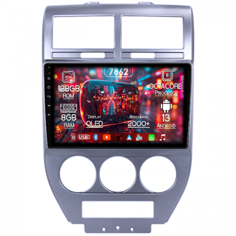 Compass 2007-2009 - Navigatie dedicata Jeep Compass 2007-2009, 8GB RAM 128GB ROM, Octacore, Platforma 7862,Android 13, Display QLED 10”, Suporta camera 360º, DSP, Carplay&Android Auto, SIM 4G, Ventilator Activ