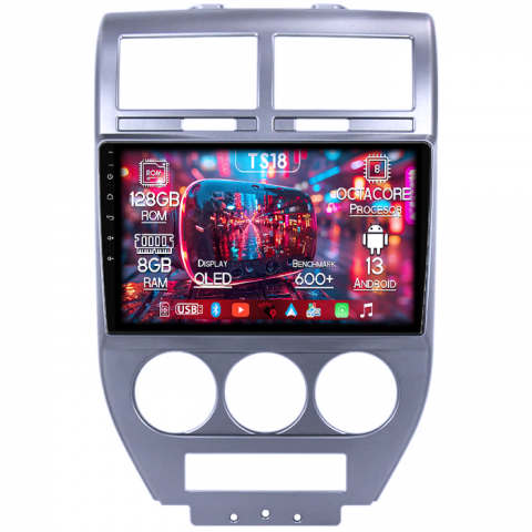Compass 2007-2009 - Navigatie dedicata Jeep Compass 2007-2009, 8GB RAM 128GB ROM, Octacore, Platforma TS18, Android 13, Display QLED 10”, Suporta camera 360º, DSP, Carplay&Android Auto, SIM 4G, Ventilator Activ