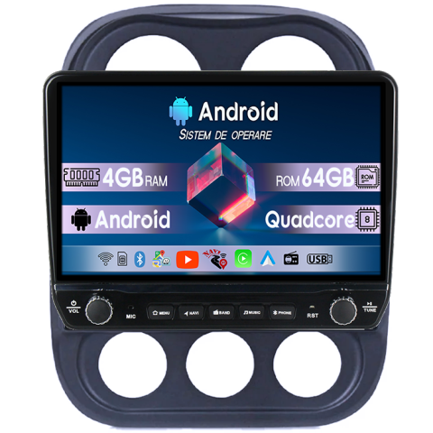 Navigatii Dedicate - Navigatie dedicata Jeep Compass Patriot 2010-2016 Tesla cu butoane rotative model 2024, 4GB RAM 64GB ROM, Procesor Quadcore, Android 14, Display QLED 10", DSP, Carplay&Android Auto