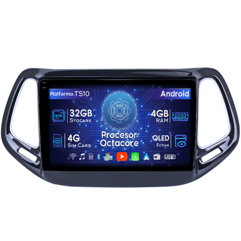 Compass 2016-2018 - Navigatie dedicata Jeep Compass 2016-2018, 4GB RAM 32GB ROM, Octacore, Android 14, Display QLED 1K 10", DSP, Carplay&Android Auto, SIM 4G, Bluetooth, Ventilator Activ