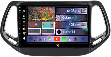 Compass 2016-2018 - Navigatie dedicata Jeep Compass 2016-2018, 4 GB RAM 64 ROM, Android 13, Display QLED, 10", DSP, Carplay, Android Auto, Internet, Youtube , Waze , WI-FI , USB , Bluetooth