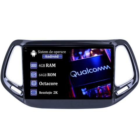 Navigatii Dedicate - Navigatie dedicata Jeep Compass 2016-2018, 4GB RAM 64GB ROM, Procesor Qualcomm Octacore, Android 14, Rezolutie 2K, Display QLED 9", DSP, Carplay&Android Auto, SIM