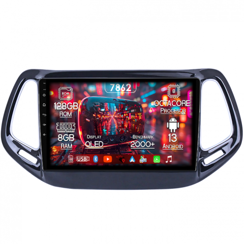 Compass 2016-2018 - Navigatie dedicata Jeep Compass 2016-2018, 8GB RAM 128GB ROM, Octacore, Platforma 7862,Android 13, Display QLED 10”, Suporta camera 360º, DSP, Carplay&Android Auto, SIM 4G, Ventilator Activ