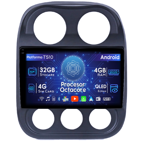 Compass Patriot 2010-2016 - Navigatie dedicata Jeep Compass Patriot 2010-2016, 4GB RAM 32GB ROM, Octacore, Android 14, Display QLED 1K 10", DSP, Carplay&Android Auto, SIM 4G, Bluetooth, Ventilator Activ