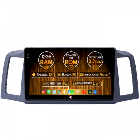 Navigatii Dedicate - Navigatie dedicata JEEP Grand Cherokee 2004-2007, 12GB RAM 256/512GB ROM, Android 13, Rezolutie 2K, Display QLED 9", DSP, Carplay&Android Auto, SIM 4G, Ventilator Activ, Suport Camere 360