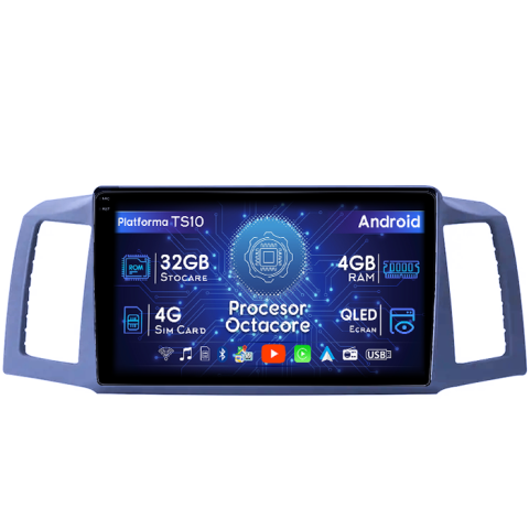 JEEP Grand Cherokee 2004-2007 - Navigatie dedicata JEEP Grand Cherokee 2004-2007, 4GB RAM 32GB ROM, Octacore, Android 14, Display QLED 1K 10", DSP, Carplay&Android Auto, SIM 4G, Bluetooth, Ventilator Activ