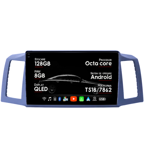 JEEP Grand Cherokee 2004-2007 - Navigatie dedicata JEEP Grand Cherokee 2004-2007, 8GB RAM 128GB ROM, Octacore, Platforma TS18, Android 14, Display QLED 9â, Suporta camera 360Âş, DSP, Carplay&Android Auto, SIM 4G, Ventilator Activ