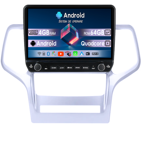 Navigatii Dedicate - Navigatie dedicata Jeep Grand Cherokee 2010-2013 Tesla cu butoane rotative model 2024, 4GB RAM 64GB ROM, Procesor Quadcore, Android 14, Display QLED 10", DSP, Carplay&Android Auto