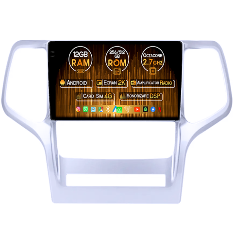 Navigatii Dedicate - Navigatie dedicata Jeep Grand Cherokee 2010-2013, 12GB RAM 256GB ROM, Android 13, Rezolutie 2K, Display QLED, 9", DSP, Carplay, Android Auto, Internet, Youtube
