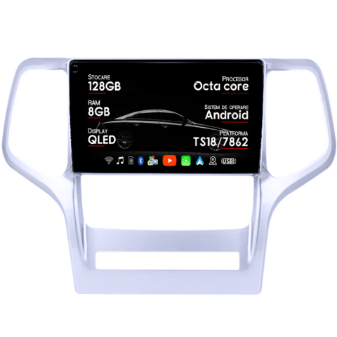 Navigatii Dedicate - Navigatie dedicata Jeep Grand Cherokee 2010-2013, 8GB RAM 128GB ROM, Octacore, Platforma TS18, Android 14, Display QLED 9", Suporta camera 360", DSP, Carplay&Android Auto, SIM 4G, Ventilator Activ