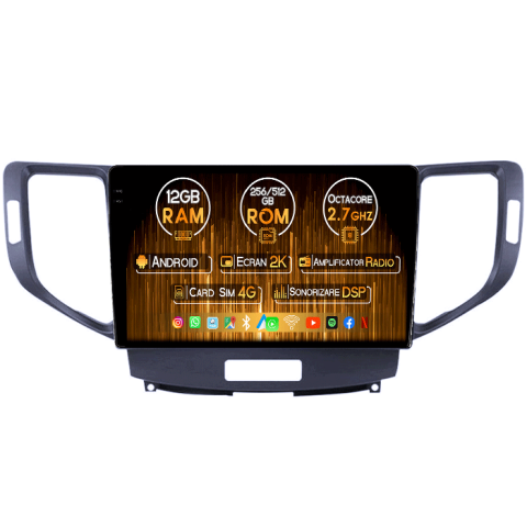 Accord 8 2008-2013 - Navigatie dedicata Honda Accord VII 2008-2012, 12GB RAM 256GB ROM, Android 14, Rezolutie 2K, Display QLED, 9", DSP, Carplay, Android Auto, Internet, Youtube, Waze, Wi Fi, USB