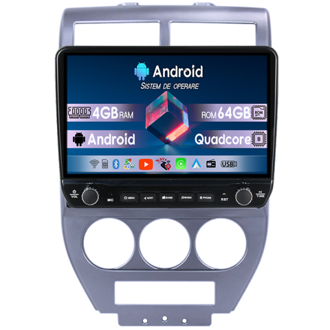 Navigatii Dedicate - Navigatie dedicata Jeep Compass 2007-2009 Tesla cu butoane rotative model 2024, 4GB RAM 64GB ROM, Procesor Quadcore, Android 14, Display QLED 10", DSP, Carplay&Android Auto