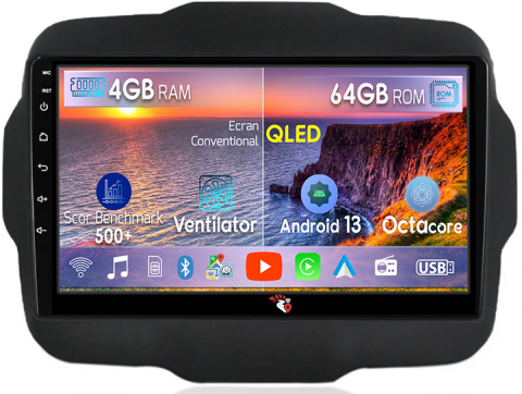 Renegade 2014-2018 - Navigatie dedicata Jeep Renegade 2016-2018, 4GB RAM 64GB ROM, Octacore, Android 14, Display QLED 1K 9", Carplay&Android Auto, SIM 4G, Ventilator Activ