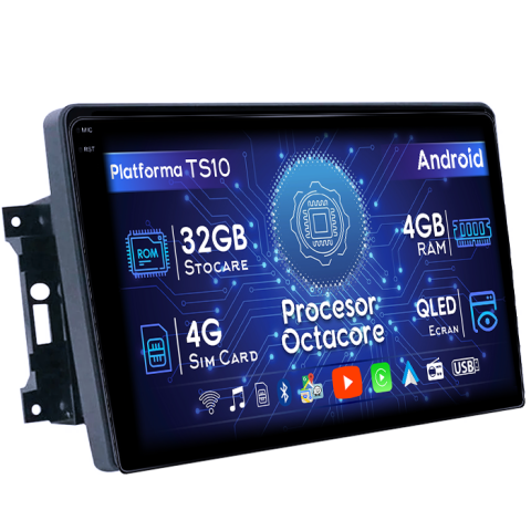 Wrangler 2007-2018 - Navigatie dedicata Jeep Wrangler 2007-2018, 4GB RAM 32GB ROM, Octacore, Android 14, Display QLED 1K 10", DSP, Carplay&Android Auto, SIM 4G, Bluetooth, Ventilator Activ