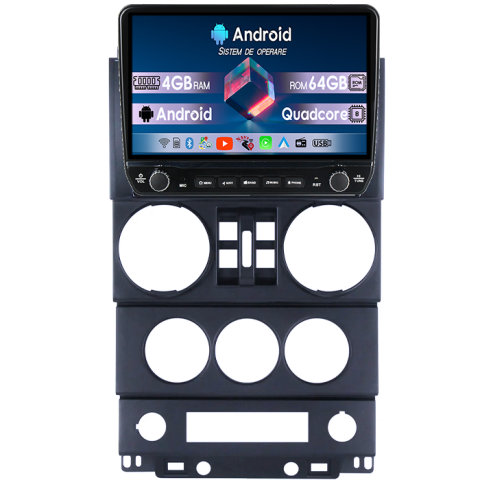 Navigatii Dedicate - Navigatie dedicata Jeep Wrangler Rubicon 2008-2010 Tesla cu butoane rotative model 2024, 4GB RAM 64GB ROM, Procesor Quadcore, Android 14, Display QLED 10", DSP, Carplay&Android Auto