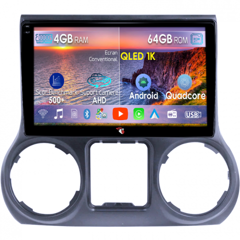 Navigatii Dedicate - Navigatie dedicata Jeep Wrangler 2011-2016, 4GB RAM 64GB ROM, Octacore, Android 14, Display QLED 1K 10", Carplay&Android Auto, SIM 4G, Ventilator Activ