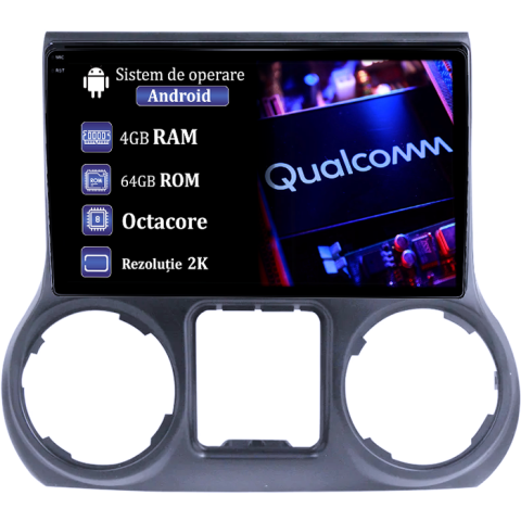 Wrangler 2011-2016 - Navigatie dedicata JEEP Wrangler 2011- 2016, 4GB RAM 64GB ROM, Procesor Qualcomm Octacore, Android 14, Rezolutie 2K, Display QLED 10", DSP, Carplay&Android Auto, SIM 4G