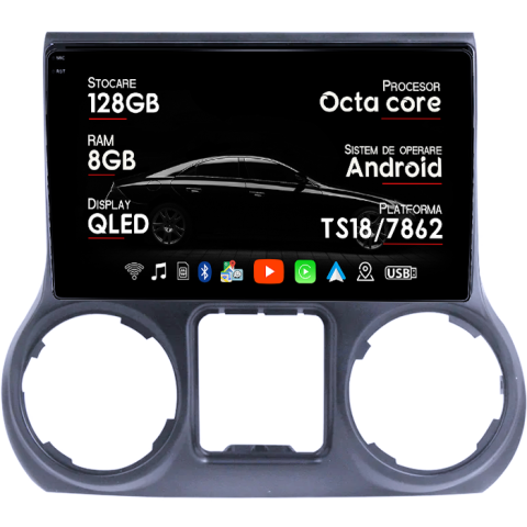 Navigatii Dedicate - Navigatie dedicata JEEP Wrangler 2011- 2016, 8GB RAM 128GB ROM, Octacore, Platforma TS18, Android 14, Display QLED 10", Suporta camera 360", DSP, Carplay&Android Auto, SIM 4G, Ventilator Activ