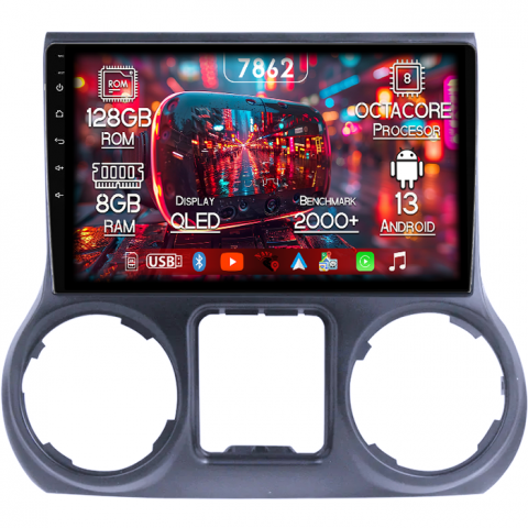 Wrangler 2011-2016 - Navigatie dedicata JEEP Wrangler 2011- 2016, 8GB RAM 128GB ROM, Octacore, Platforma 7862,Android 13, Display QLED 10”, Suporta camera 360º, DSP, Carplay&Android Auto, SIM 4G, Ventilator Activ