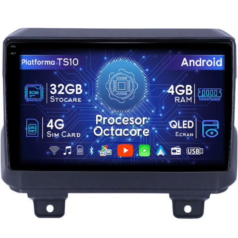 Navigatii Dedicate - Navigatie dedicata Jeep Wrangler 2018-2019, 4GB RAM 32GB ROM, Octacore, Android 14, Display QLED 1K 9", DSP, Carplay&Android Auto, SIM 4G, Bluetooth, Ventilator Activ