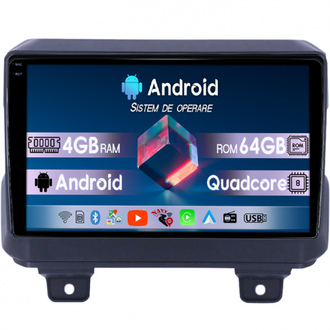 Navigatii Dedicate - Navigatie dedicata Jeep Wrangler 2018-2019, 4GB RAM 64GB ROM, Quad Core, Display 9" QLED  Carplay, Android 14, Bluetooth, Magazin Play, Suport Camere AHD