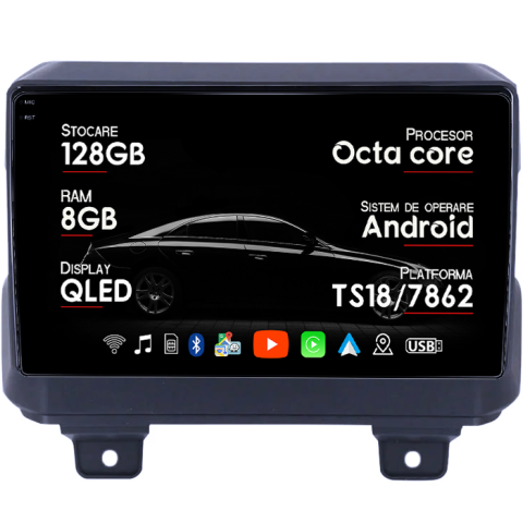 Navigatii Dedicate - Navigatie dedicata Jeep Wrangler 2018-2019, 8GB RAM 128GB ROM, Octacore, Platforma TS18, Android 14, Display QLED 9", Suporta camera 360", DSP, Carplay&Android Auto, SIM 4G, Ventilator Activ