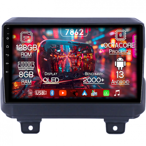 Wrangler 2018-2019 - Navigatie dedicata Jeep Wrangler 2018-2019, 8GB RAM 128GB ROM, Octacore, Platforma 7862,Android 13, Display QLED 9”, Suporta camera 360º, DSP, Carplay&Android Auto, SIM 4G, Ventilator Activ
