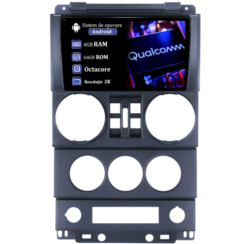 Wrangler Rubicon 2008-2010 - Navigatie dedicata Jeep Wrangler Rubicon 2008-2010, 4GB RAM 64GB ROM, Procesor Qualcomm Octacore, Android 14, Rezolutie 2K, Display QLED 9", DSP, Carplay&Android Auto, SIM 4G
