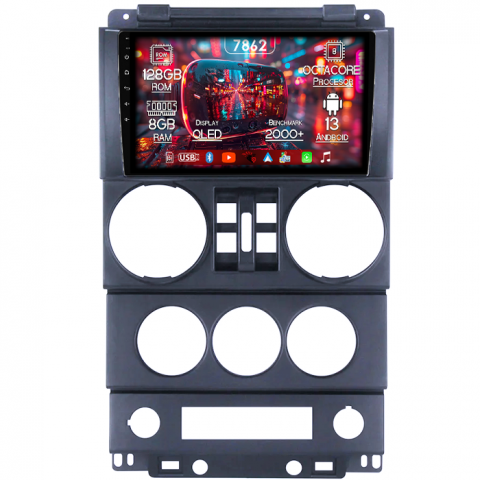 Wrangler Rubicon 2008-2010 - Navigatie dedicata Jeep Wrangler Rubicon 2008-2010, 8GB RAM 128GB ROM, Octacore, Platforma 7862,Android 13, Display QLED 9”, Suporta camera 360º, DSP, Carplay&Android Auto, SIM 4G, Ventilator Activ