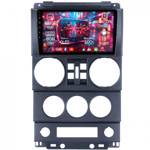 Wrangler Rubicon 2008-2010 - Navigatie dedicata Jeep Wrangler Rubicon 2008-2010, 8GB RAM 128GB ROM, Octacore, Platforma TS18, Android 13, Display QLED 9”, Suporta camera 360º, DSP, Carplay&Android Auto, SIM 4G, Ventilator Activ
