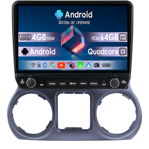 Navigatii Dedicate - Navigatie dedicata Jeep Wrangler 2011-2016 Tesla cu butoane rotative model 2024, 4GB RAM 64GB ROM, Procesor Quadcore, Android 14, Display QLED 10", DSP, Carplay&Android Auto