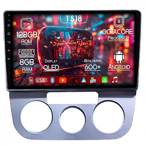 Jetta 5 2005-2010 - Navigatie dedicata Jetta 5 2005-2010, 8GB RAM 128GB ROM, Octacore, Platforma TS18, Android 14, Display QLED 10”, Suporta camera 360º, DSP, Carplay&Android Auto, SIM 4G, Ventilator Activ