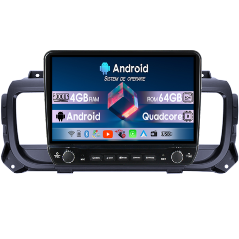 Jumpy 2016-2021 - Navigatie dedicata Jumpy 2016-2021 Tesla cu butoane rotative model 2024, 4GB RAM 64GB ROM, Procesor Quadcore, Android 14, Display QLED 10", DSP, Carplay&Android Auto