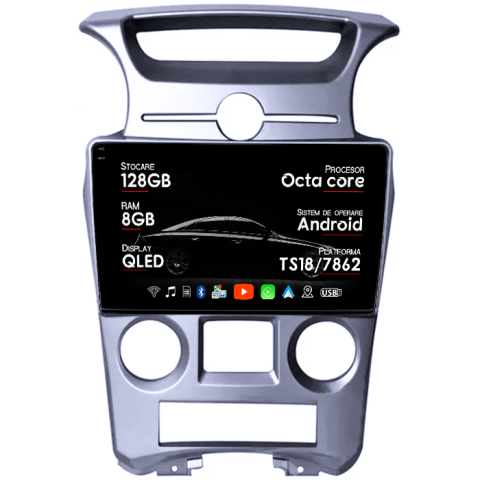Navigatii Dedicate - Navigatie dedicata KIA Carens 2007-2011, 8GB RAM 128GB ROM, Octacore, Platforma TS18, Android 14, Display QLED 9", Suporta camera 360", DSP, Carplay&Android Auto, SIM 4G, Ventilator Activ