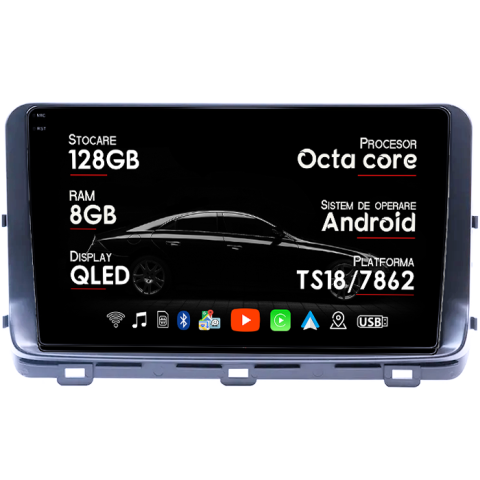 Navigatii Dedicate - Navigatie dedicata KIA Ceed 2018- 2022, 8GB RAM 128GB ROM, Octacore, Platforma TS18, Android 14, Display QLED 10", Suporta camera 360", DSP, Carplay&Android Auto, SIM 4G, Ventilator Activ