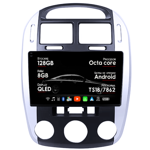 Navigatii Dedicate - Navigatie dedicata Kia Cerato 2004-2008, 8GB RAM 128GB ROM, Octacore, Platforma TS18, Android 14, Display QLED 9", Suporta camera 360", DSP, Carplay&Android Auto, SIM 4G, Ventilator Activ