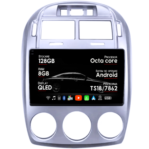 Navigatii Dedicate - Navigatie dedicata Kia Cerato 2005-2006, 8GB RAM 128GB ROM, Octacore, Platforma TS18, Android 14, Display QLED 9", Suporta camera 360", DSP, Carplay&Android Auto, SIM 4G, Ventilator Activ